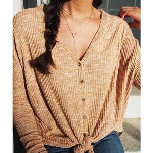 💛Oversize Waffle Knit Button Front Top💛